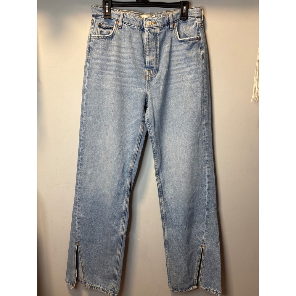 Free People High Rise Straight Wide Leg Split Hem Jeans Vintage Light Wash 30